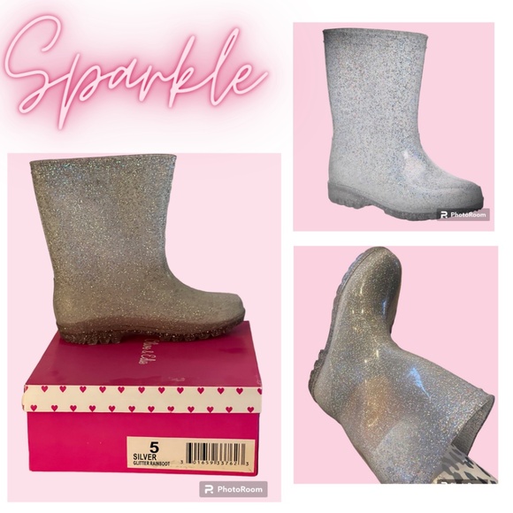 Olive and Edie Silver Sparkly Rain Boots- Big kids - Picture 2 of 5
